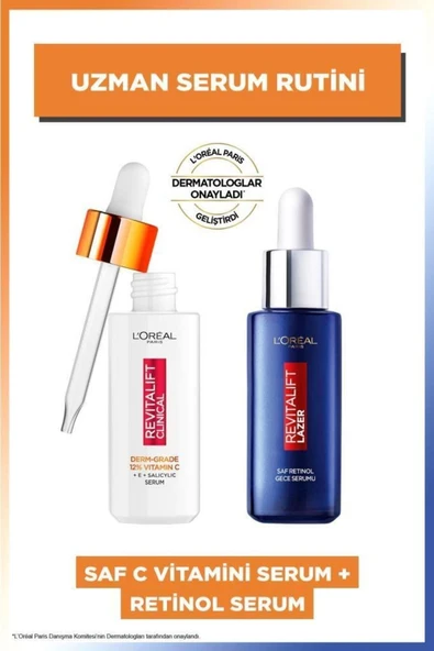 L'OREAL PARİS PURE VİTAMİN C SKİN BRİGHTENİNG SERUM & REVİTALİFT LASER PURE RETİNOL NİGHT SERUM DEMBA1510 ürün görseli 1