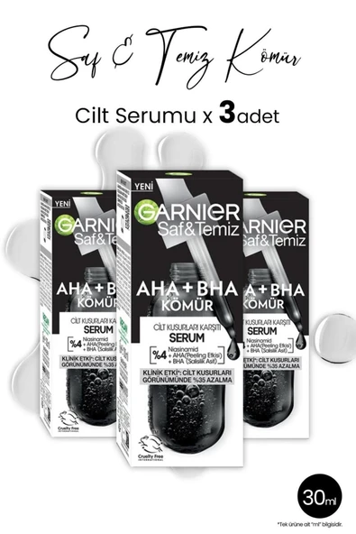 GARNİER Serum Saf & Temiz AHA + BHA Kömür 30 ml x 3 adet ürün görseli 1