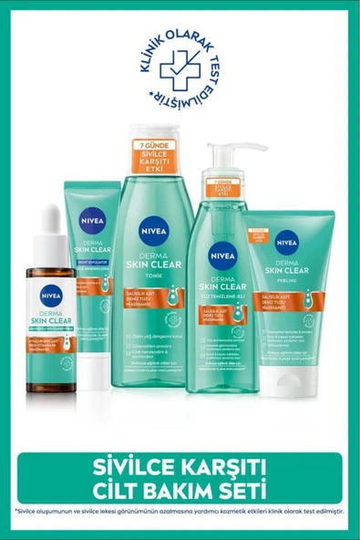 NIVEA Derma Skin Clear Sivilce Karşıtı Serum 30ml, Jel 150ml, Tonik 200ml, Peeling 150ml, Gece Kremi 40ml ürün görseli 1