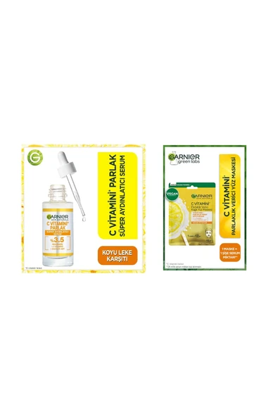 GARNİER C Vitamini Parlak Süper Aydınlatıcı Serum 30 Ml + C Vitamini Kağıt Yüz Maskesi ürün görseli 1