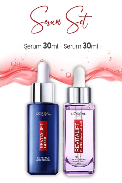 L'OREAL PARİS Revitalift Lazer Retinol Gece Serumu 30 ml ve Dolgunlaştırıcı Serum 30 ml ürün görseli 1