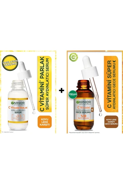 GARNİER C Vitamini Parlak Süper Aydınlatıcı Serum 30ml + C Vitamini Süper Aydınlatıcı Gece Serumu 30 Ml ürün görseli 1