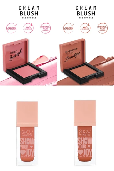 PASTEL Cream Blush Krem Allık 42 Rosery ve 41 Dazzling +Show By Pastel Likit Allık 57 ve Likit Allık 53 ürün görseli 1