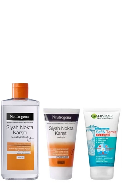 NEUTROGENA Siyah Nokta Tem.tonik 200ml&siyah Nokta Karşıtı Peeling Jel 150ml&garnier 3in1 Tem. Jeli 150 Ml ürün görseli 1