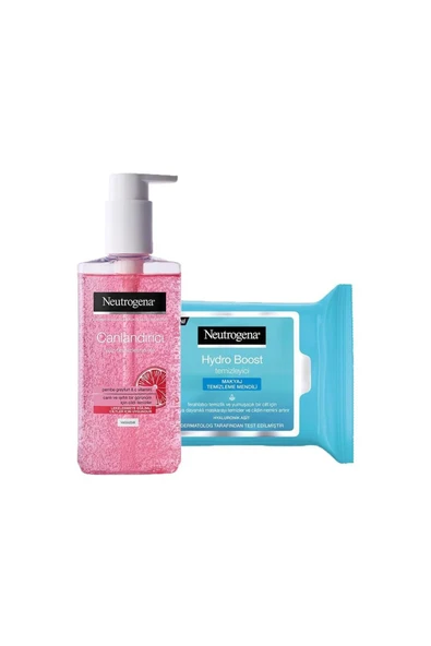 NEUTROGENA Yüz Yıkama Jeli Pembe Greyfurt 200 ml Ve Hydro Boost Makyaj Temizleme Mendili 25' Li ürün görseli 1