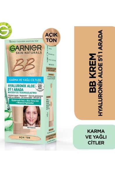 GARNİER BB Krem Hyaluronik Aloe 5'i 1 Arada Mucizevi Cilt Kusursuzlaştırıcı SPF25 - Açık Ton ürün görseli 1