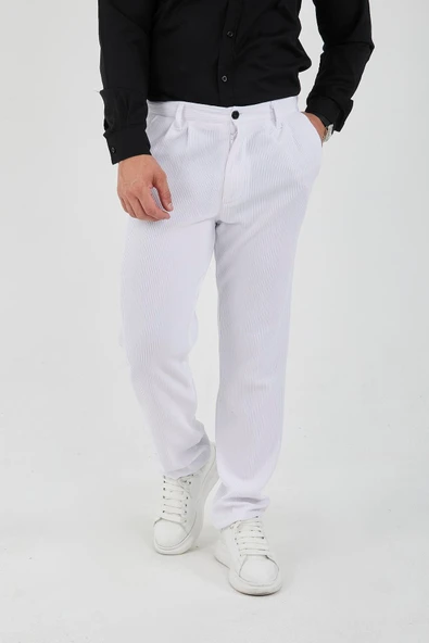 Fitilli Baggy Kalıp Erkek Pantolon - Beyaz ürün görseli 1