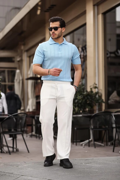 Rahat Kalıp Beli Lastikli Baggy  Pantolon - Ekru ürün görseli 1
