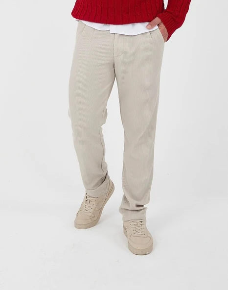 Fitilli Baggy Kalıp Erkek Pantolon - Bej ürün görseli 1