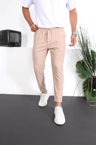 Premium Dokulu Duble Paça Fit Pantolon - Bej ürün görseli 1