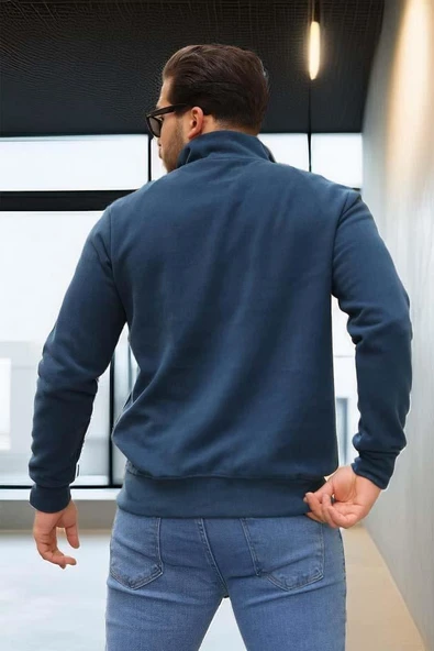 Lars Selanik Örme Yarım Fermuar Erkek Sweatshirt - Prusya Mavisi - Resim 5