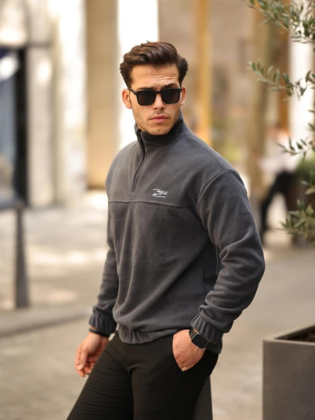Premium Yarım Ferrmuar Polar Sweatshirt - Füme ürün görseli 1