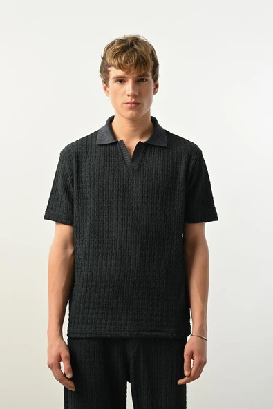 Premium Gölge Dokulu Polo Yaka Erkek T-Shirt - Petrol ürün görseli 1