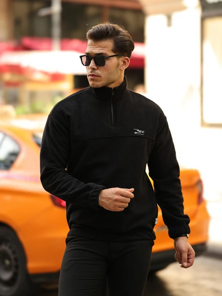 Premium Yarım Ferrmuar Polar Sweatshirt - Siyah ürün görseli 1