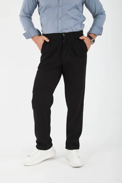 Fitilli Baggy Kalıp Erkek Pantolon - Siyah ürün görseli 1
