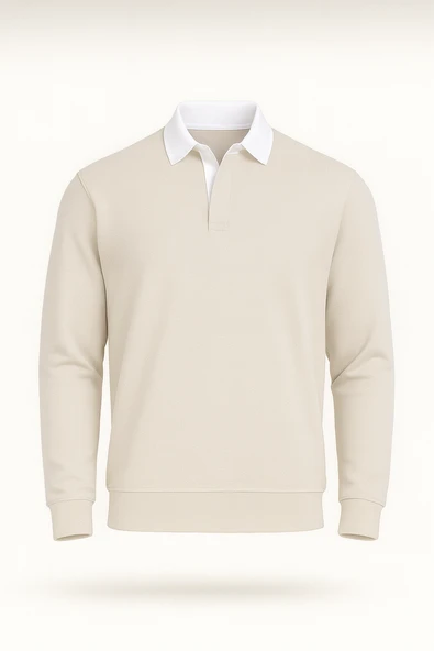 Luis Polo Yaka Selanik Örme Kumaş Erkek Sweatshirt - Taş ürün görseli 1