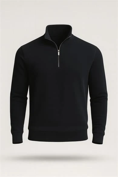 Lars Selanik Örme Kumaş Yarım Fermuar Erkek Sweatshirt - Siyah ürün görseli 1