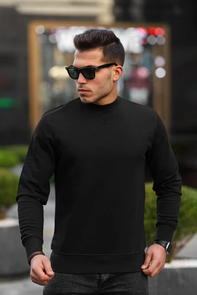 Bisiklet Yaka Basic Sweatshirt - Siyah ürün görseli 1