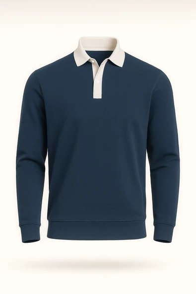 Luis Polo Yaka Selanik Örme Kumaş Erkek Sweatshirt - İndigo ürün görseli 1