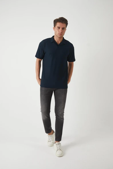 Havlu Kumaş Polo Yaka Erkek T-Shirt - Lacivert ürün görseli 1