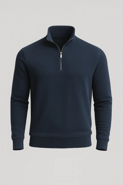 Lars Selanik Örme Yarım Fermuar Erkek Sweatshirt - Prusya Mavisi ürün görseli 1