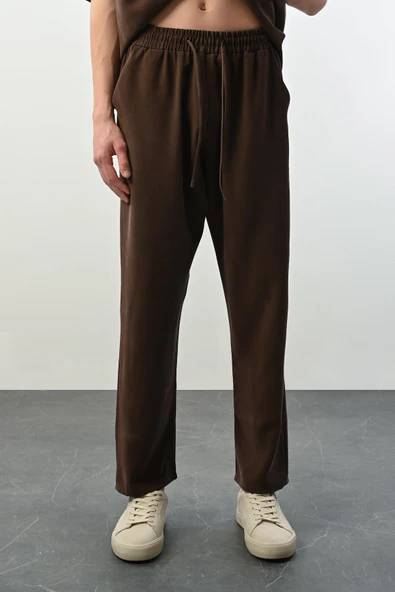 Soft Touch Kumaş Baggy Kalıp Lastikli Erkek Pantolon - Kahve ürün görseli 1