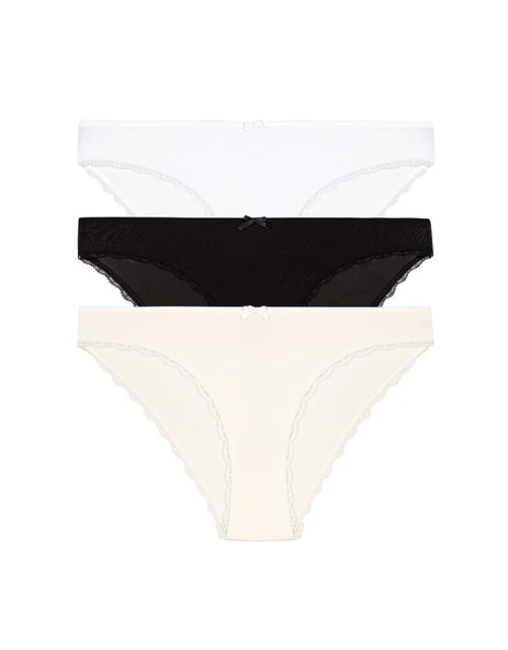 3 lü Paket Şahin Bayan Kenar Dantelli Likralı Bikini Külot 30622 ürün görseli 1