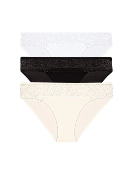 3 lü Paket Şahin Bayan Dantelli Likralı Bikini Külot 30623 ürün görseli 1
