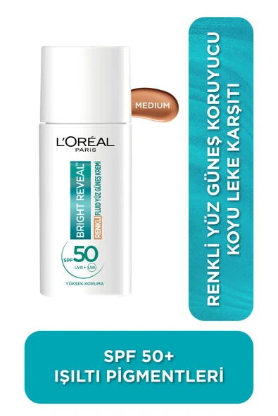 Bright Reveal Spf 50 Koyu Leke Karşıtı Renkli Fluid Günlük Yüz Güneş Kremi 50ml - Medium ürün görseli 1