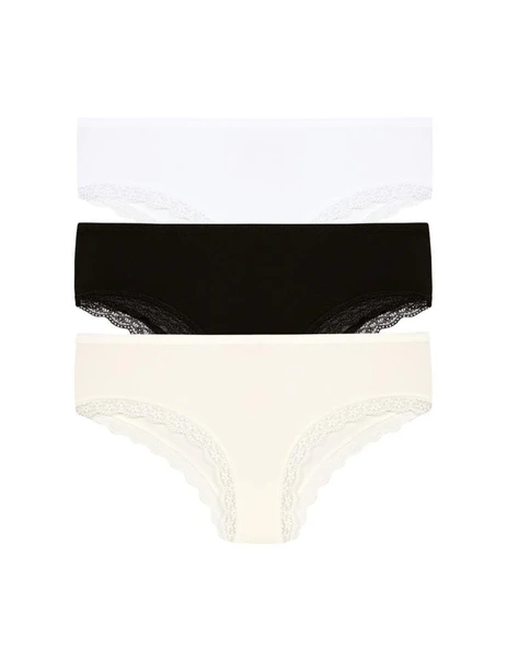 3 lü Paket Şahin Bayan Kenar Dantelli Likralı Bikini Külot 30621 ürün görseli 1
