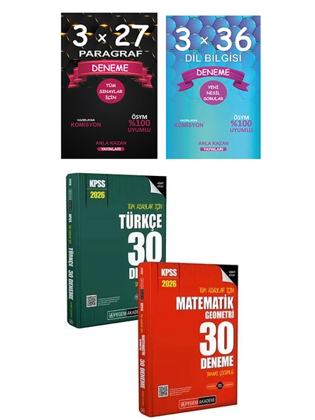 Pegem + Anla Kazan 2026 KPSS Türkçe+Matematik+Paragraf+Dil Bilgisi 60 Deneme 4 lü Set ürün görseli 1