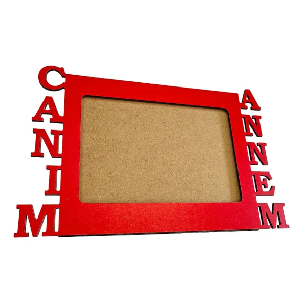 Anneler İçin Kırmızı Ahşap Fotoğraf Çerçevesi Canım Annem ürün görseli 1