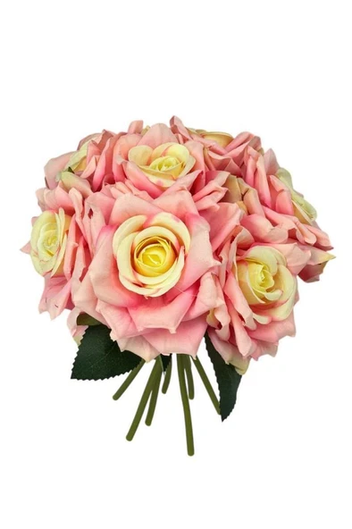 Nettenevime Yapay Çiçek Pembe Koyu Gül 10lu Demet Gelin Çiçeği Buketi Masa Üstü Vazo Çiçeği 25cm ürün görseli 1