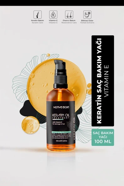 Native Base Yanmış ve Aşırı Yıpranmış Saçlar İçin Keratin Yağı 100 Ml ürün görseli 1