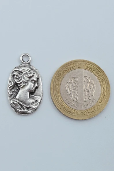 Vintage Cameo Gümüş Kaplama Örme Zincir Kolye - Resim 4