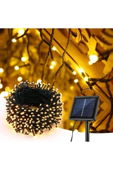 12 Metre 100 Led Solar Lamba Güneş Enerjili Sarı Işık Top Zincir Bahçe Aydınlatma Parti Süs Lambası ürün görseli 1