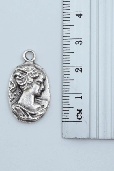 Vintage Cameo Gümüş Kaplama Örme Zincir Kolye - Resim 3