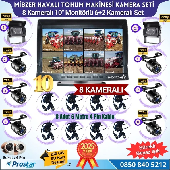 Mibzer için 8 Kameralı 10 inç Sekize Bölen Monitör 2 Büyük Kameralı Kayıtlı 256 Gb Sd Kart Destekli ürün görseli 1