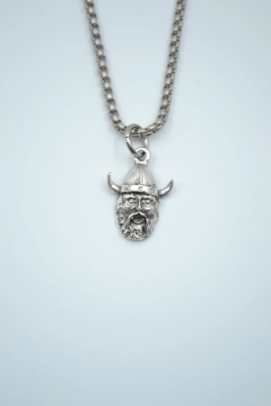 Minimal Viking Savaşçı Gümüş Kaplama Örme Zincir Kolye ürün görseli 1