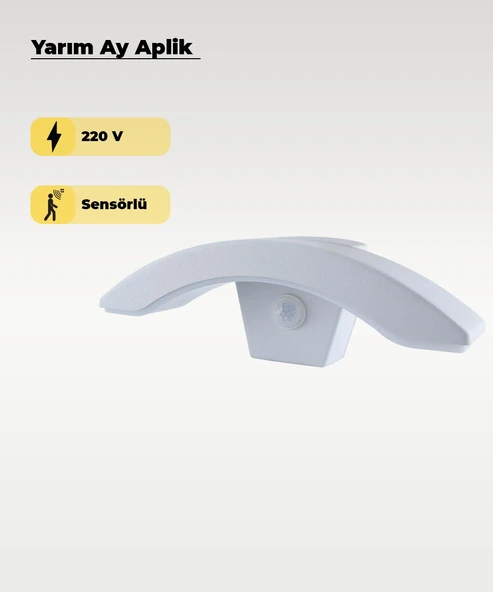 Beyaz Sensörlü Led Yarım Ay Aplik 3200K (Sarı Işık) ürün görseli 1
