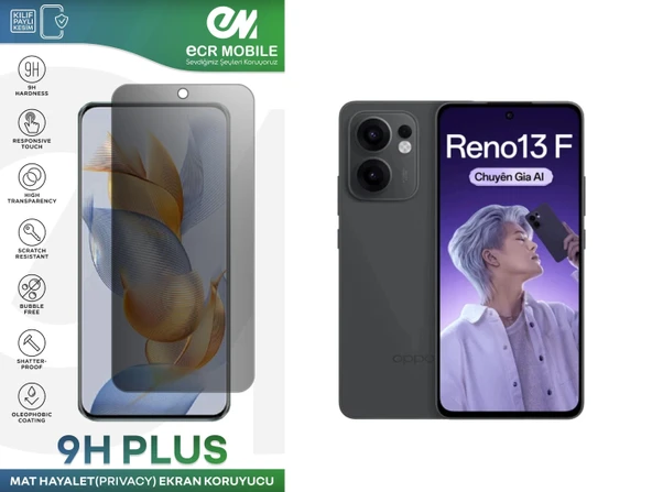 Oppo Reno 13F Ekran Koruyucu Tam Uyumlu 9H Esnek Nano Kırılmayan MAT HAYALET(Privacy) ürün görseli 1