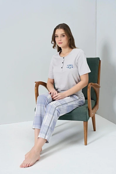 Gd Goldoremi 1853 Kadın Kısa Kollu Ekoseli Pijama Takım ürün görseli 1
