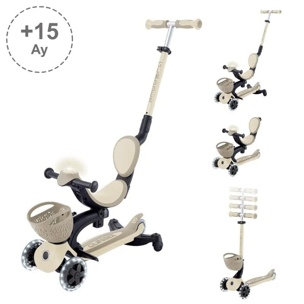 Globber Go Up Baby 360 Işıklı Scooter - Koyu Bej ürün görseli 1