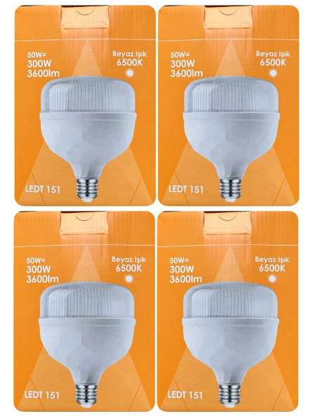 (4 Adet) Osaka 50W (300W) Beyaz Işık E27 Duylu (Kalın Duy) Led Torch Ampul ürün görseli 1