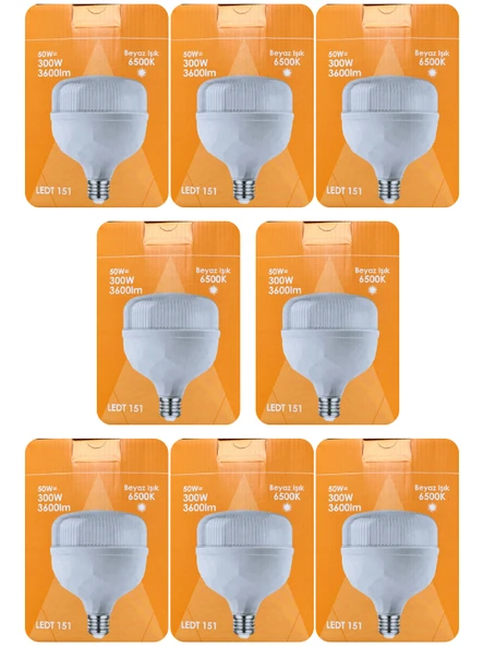 (8 Adet) Osaka 50W (300W) Beyaz Işık E27 Duylu (Kalın Duy) Led Torch Ampul ürün görseli 1
