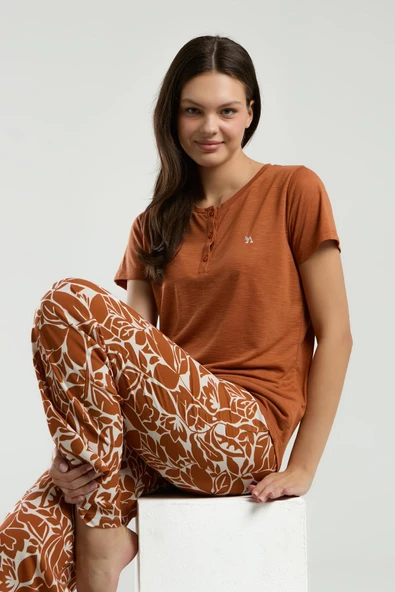 Arnetta 3229 Kadın Kehribar Bisiklet Yaka Kısa Kollu Pijama Takım ürün görseli 1