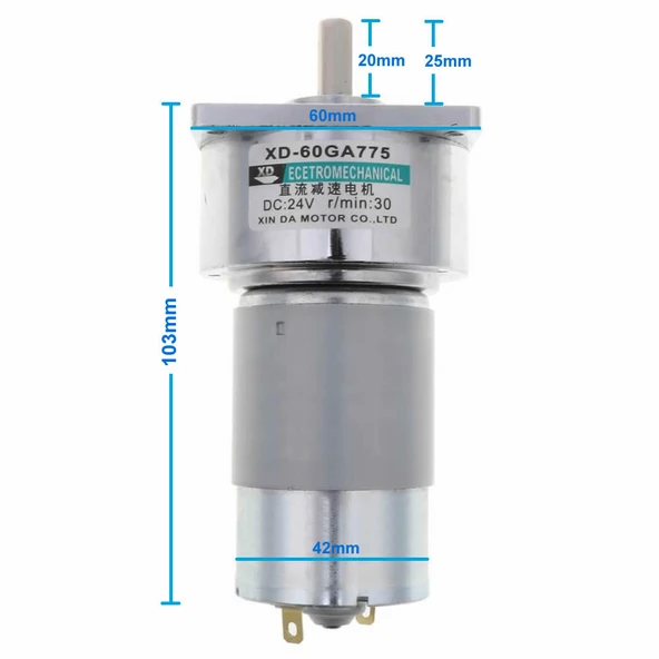 XD-60GA775 DC Motor 24V 30Rpm  35W 40Kg.cm Yüksek Tork Kuvvet Metal Dişli Redüktörlü Robot Cnc Makine Otomasyon Tekne Araba Elektrikli Bisiklet ürün görseli 1