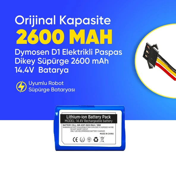 Dymosen D1 Elektrikli Paspas Dikey Süpürge 2600 mAh 14.4V  Batarya – Orjinal Uyumlu Uzun Ömürlü, Yüksek Performans Pil ürün görseli 1