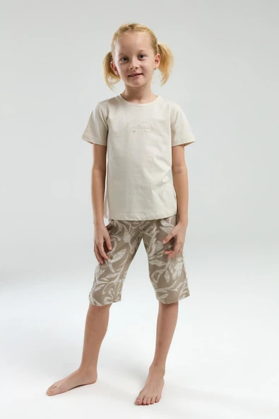 Arnetta 3301 Nature Lover Kız Çocuk Bisiklet Yaka Kısa Kol Kapri Pijama Takım ürün görseli 1