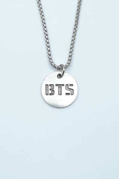 BTS Madalyon Gümüş Kaplama Örme Zincir Kolye ürün görseli 1